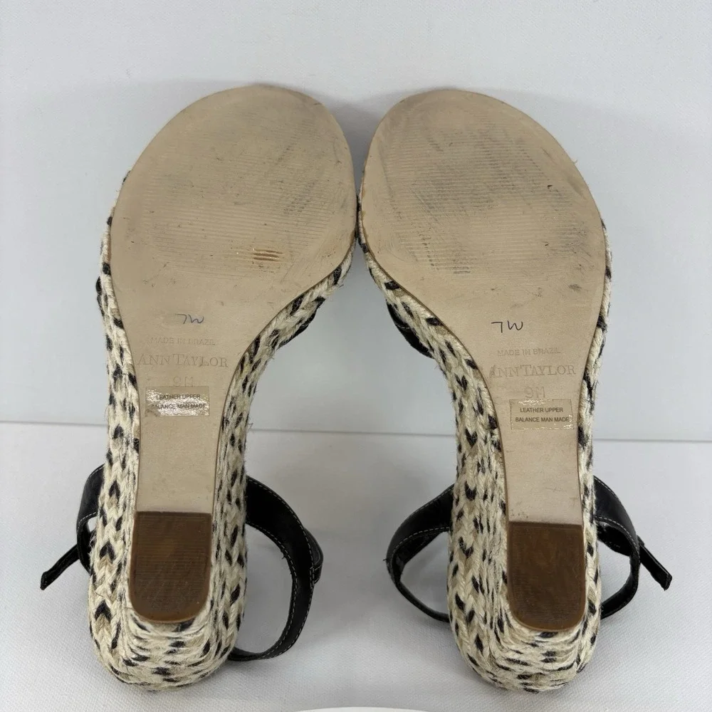 Ann Taylor Black Gold Espadrille Wedge Sandals Women's Size‎ 9